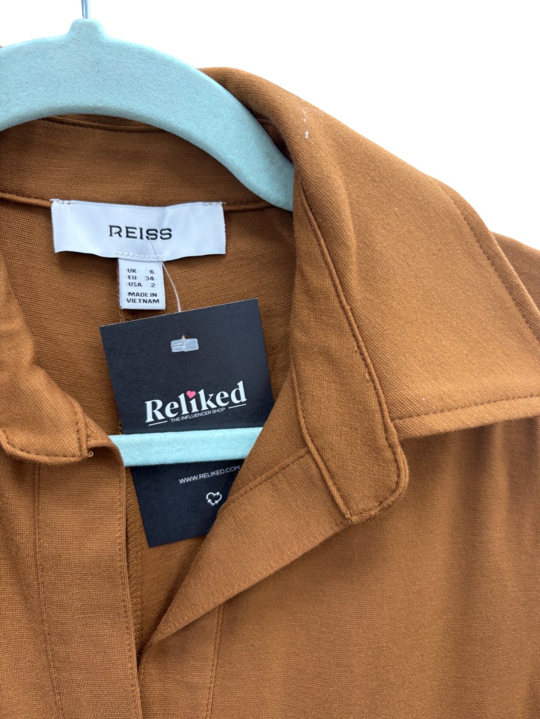 REISS Brown Astrid Jersey Collared Bodycon Dress UK 6