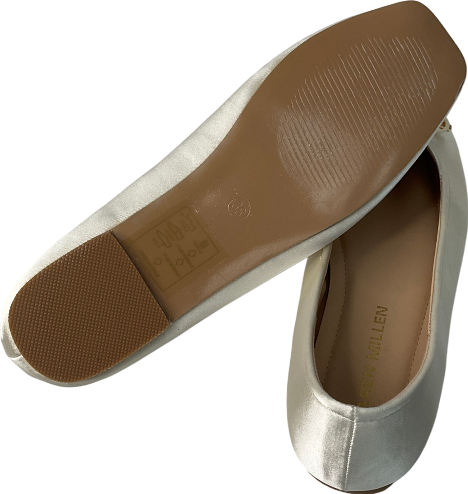 Karen Millen Cream Square Toe Satin Ballerina UK 5 EU 38 👠