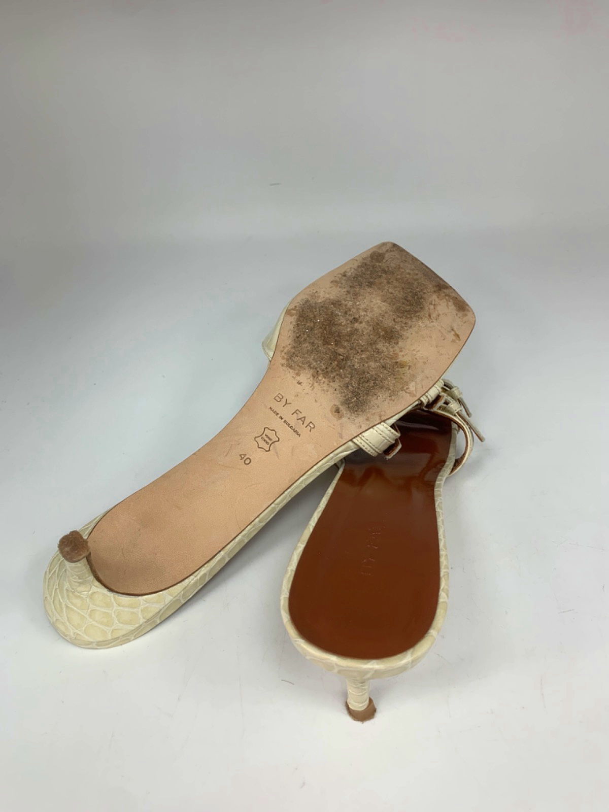 By Far White Croc-Effect Leather Sandals UK 6.5