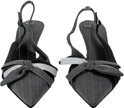 Charles & Keith Grey Striped Knot-bow Pointed Slingback Pumps UK 8 EU 41