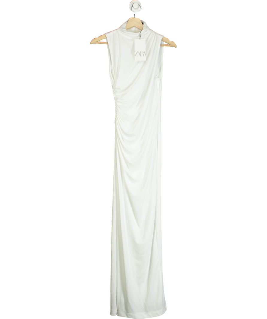 ZARA White Draped Midi Dress UK XS