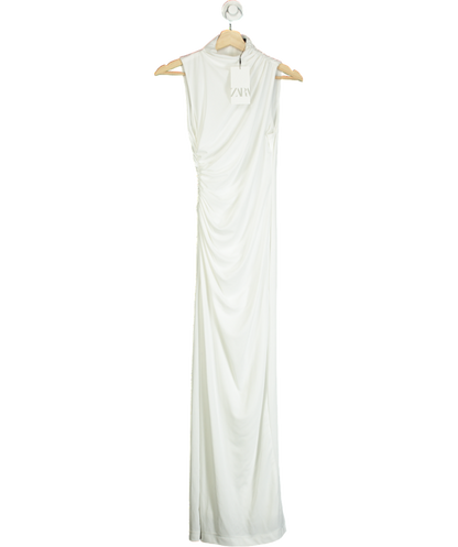 ZARA White Draped Midi Dress UK XS