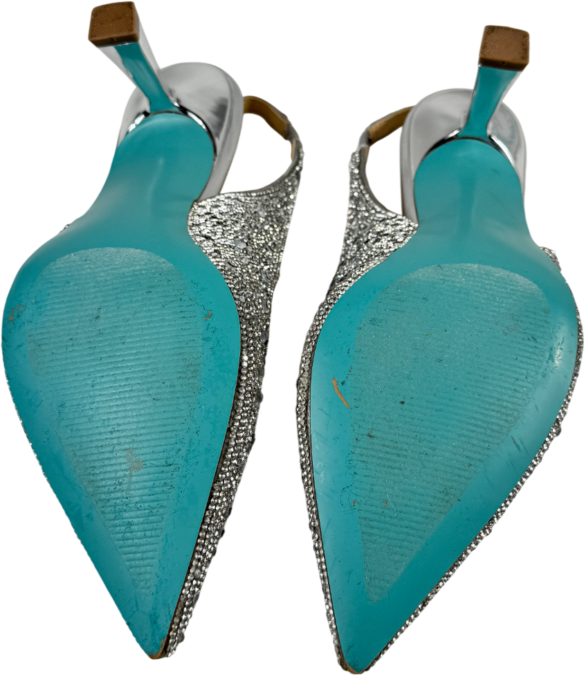 BETSEY JOHNSON Metallic Silver Crystal Embellished Sling Back Clark Shoes Us8.5 UK 6 EU 39 👠