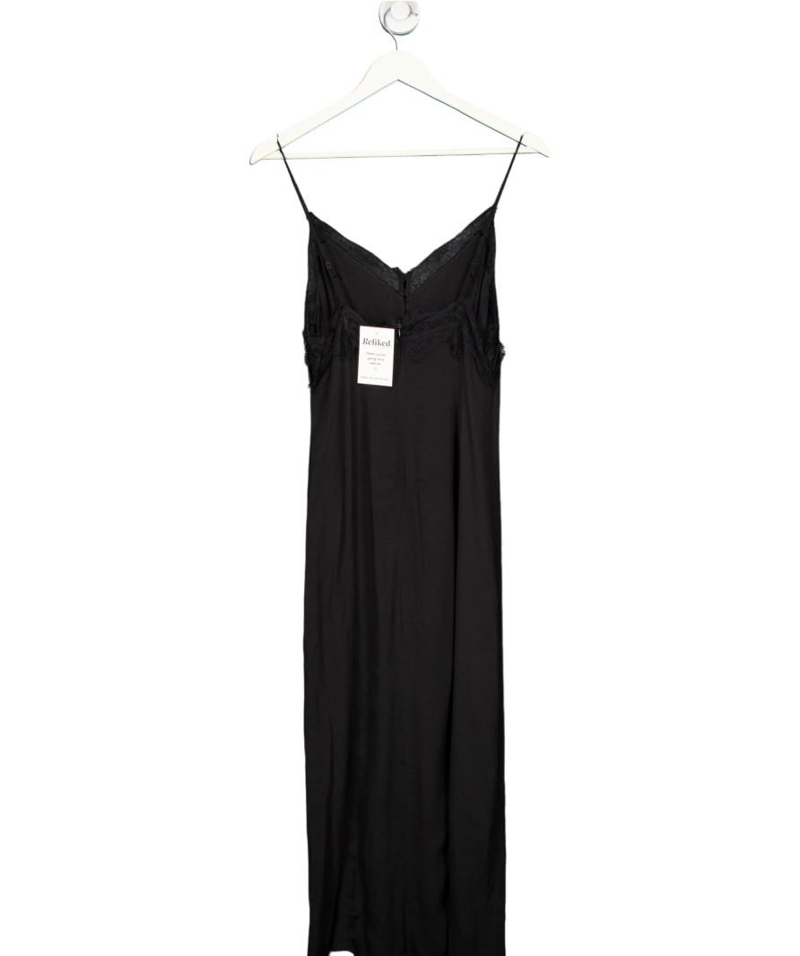 AFRM Black Lace Trim Midi Slip Dress Petite UK S