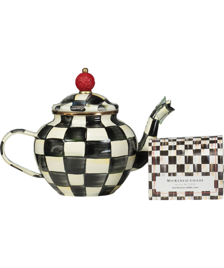 MacKenzie-Childs Black Courtly Check Enamel Teapot 4 Cup