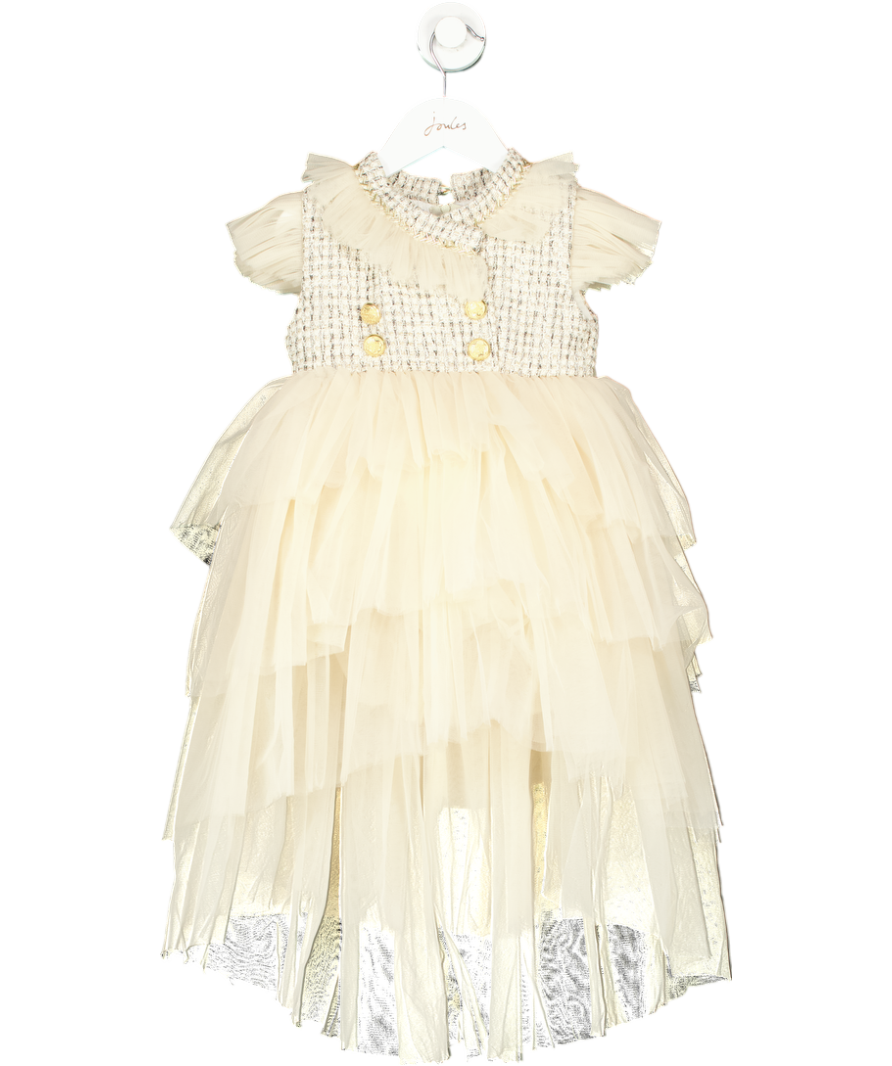 Petite Maison Kids Beige Fira Tweed And Tulle Layered Dress 4 Years