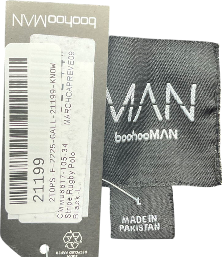 boohooMan Black Stripe Rugby Polo Shirt UK L