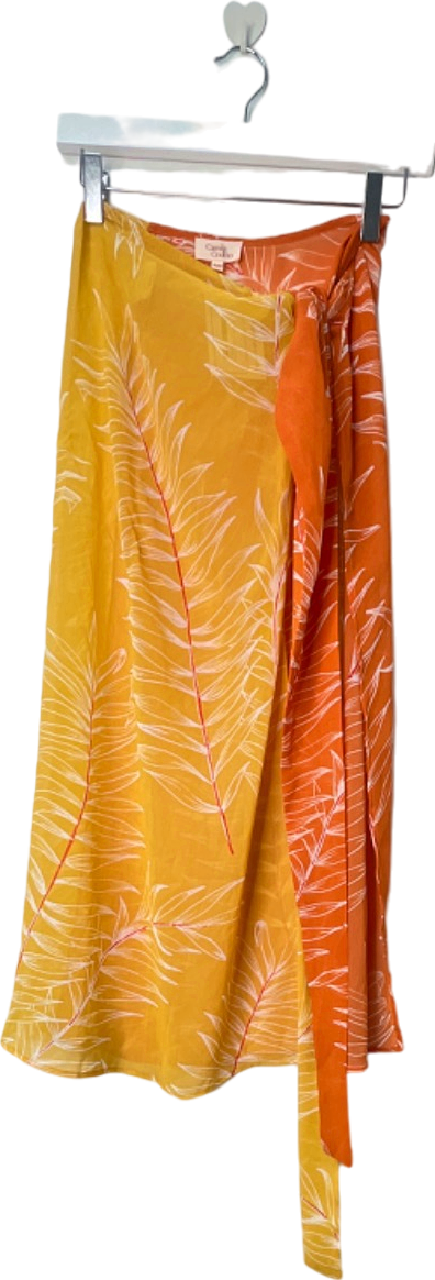Camila Coelho Mustard Palm Print Wrap Skirt UK 4