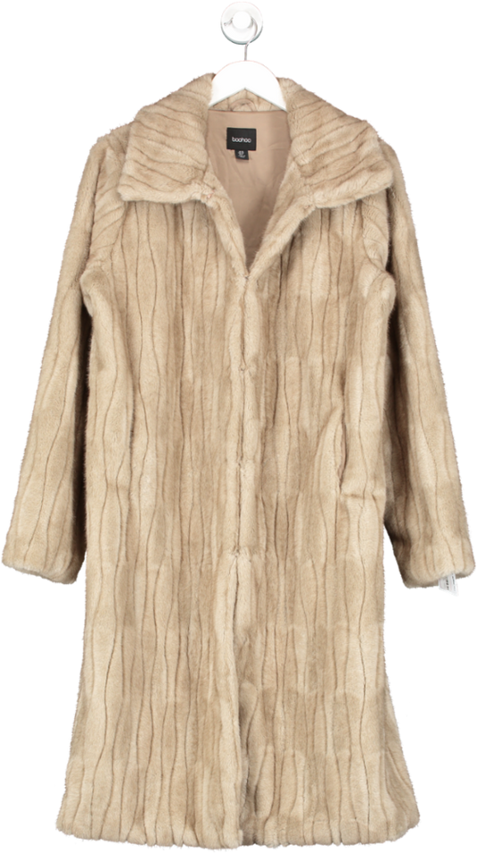 boohoo Brown Faux Fur Vintage Look Coat UK 10