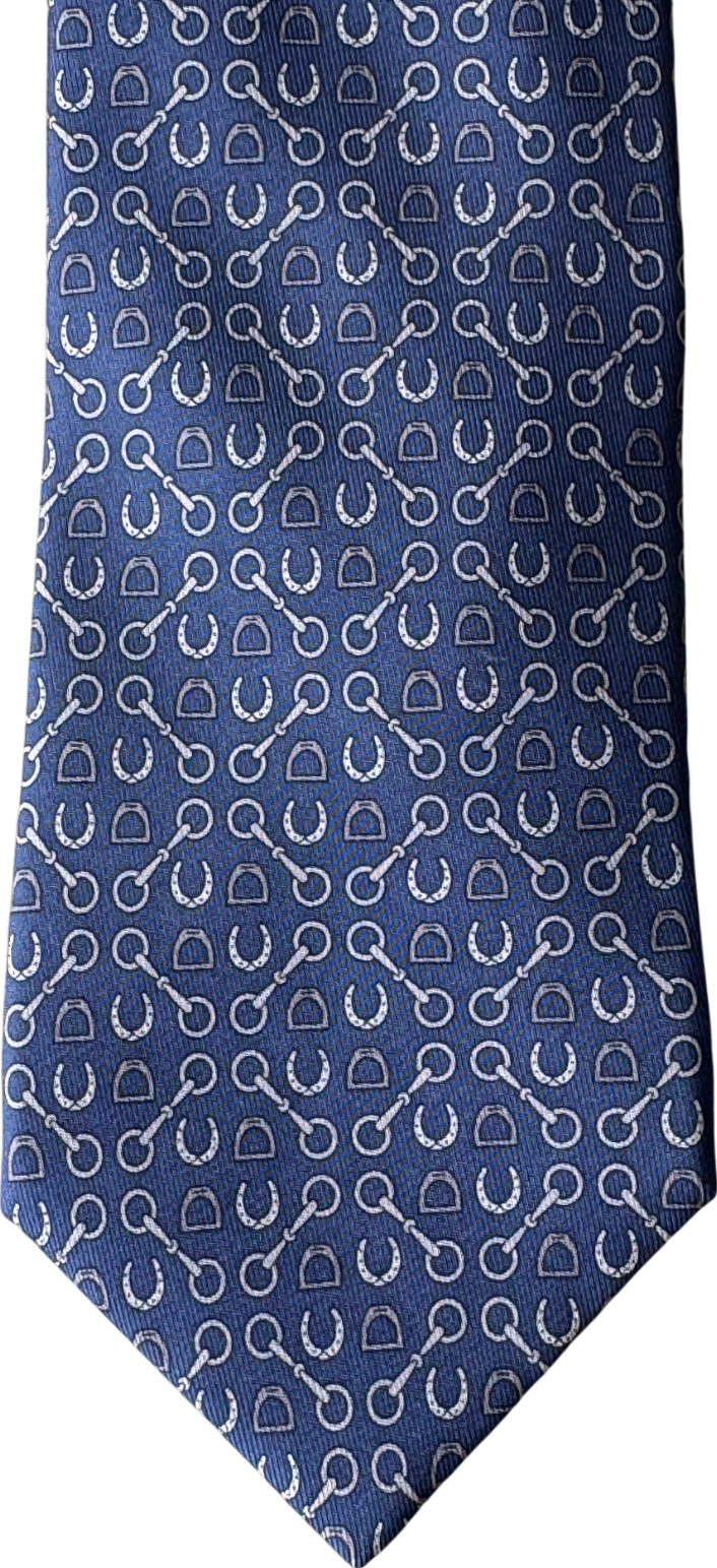 Hermès Blue 100% Silk Horsebit Neck Tie 606053