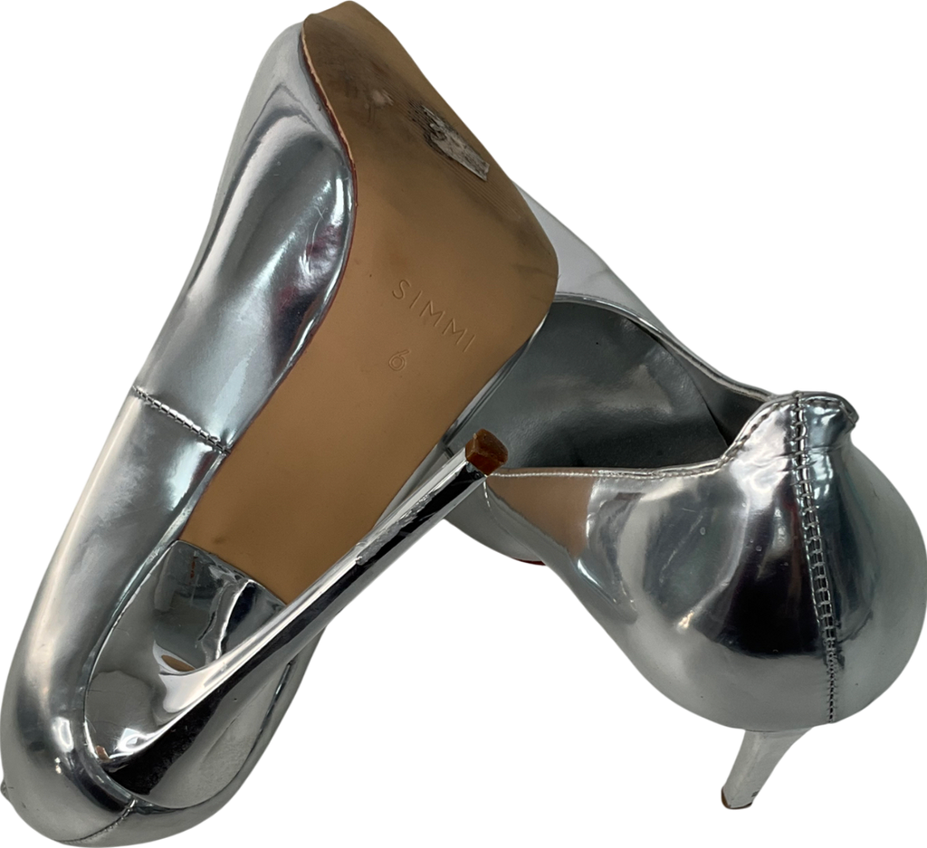Simmi London Metallic Agathia Silver Mirror Stiletto Court Heels UK 6 EU 39 👠