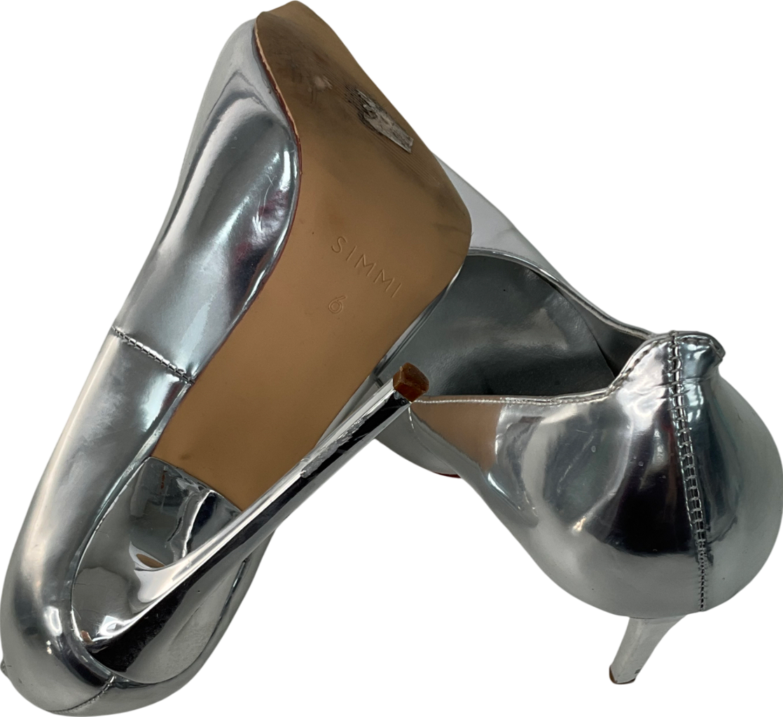Simmi London Metallic Agathia Silver Mirror Stiletto Court Heels UK 6 EU 39 👠