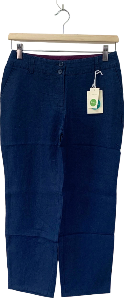 Boden Navy Wide-Leg Linen Trousers UK 6P