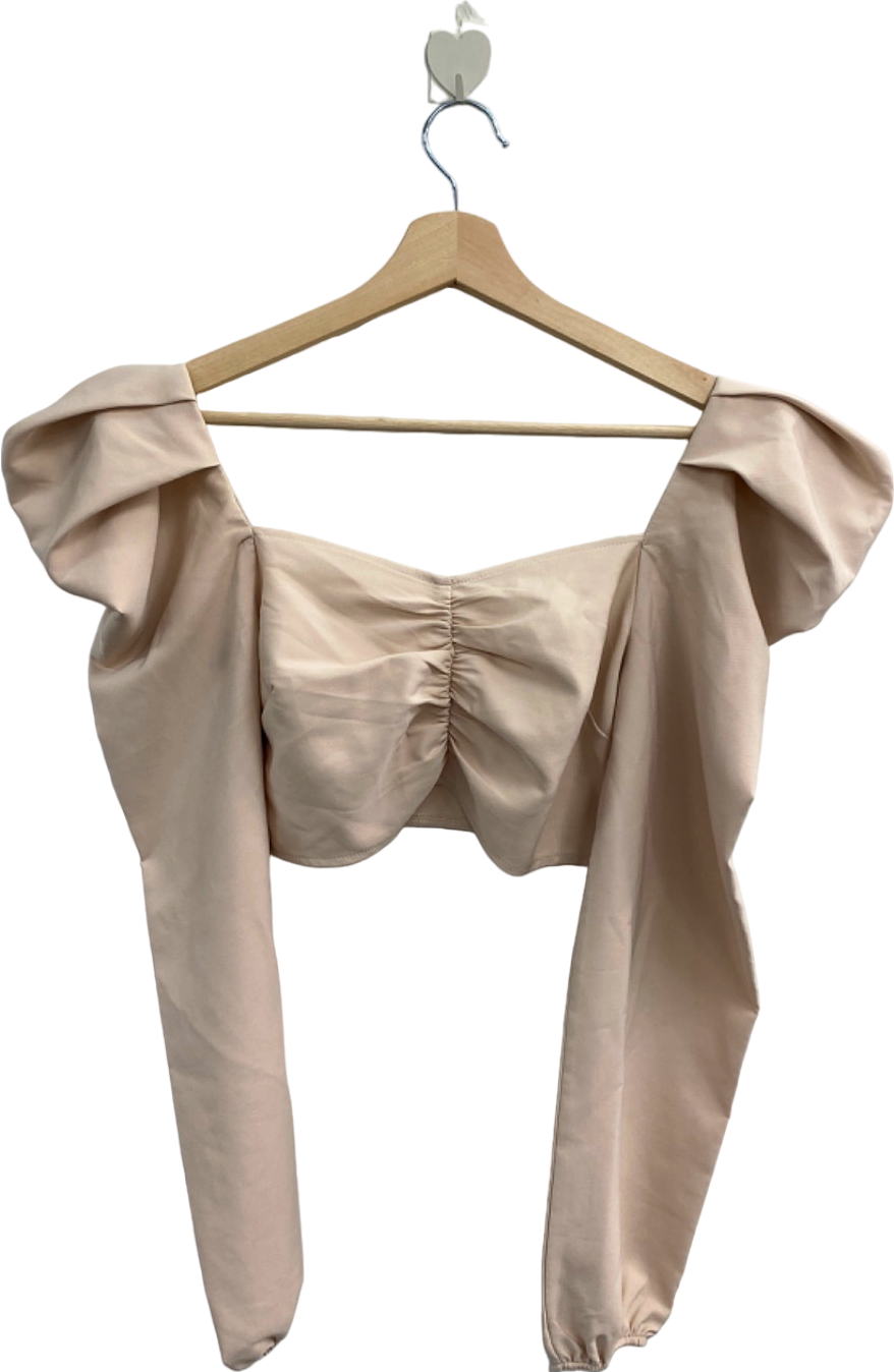 Missguided Beige Ruched Bardot Top UK 6