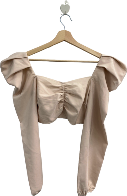 Missguided Beige Ruched Bardot Top UK 6