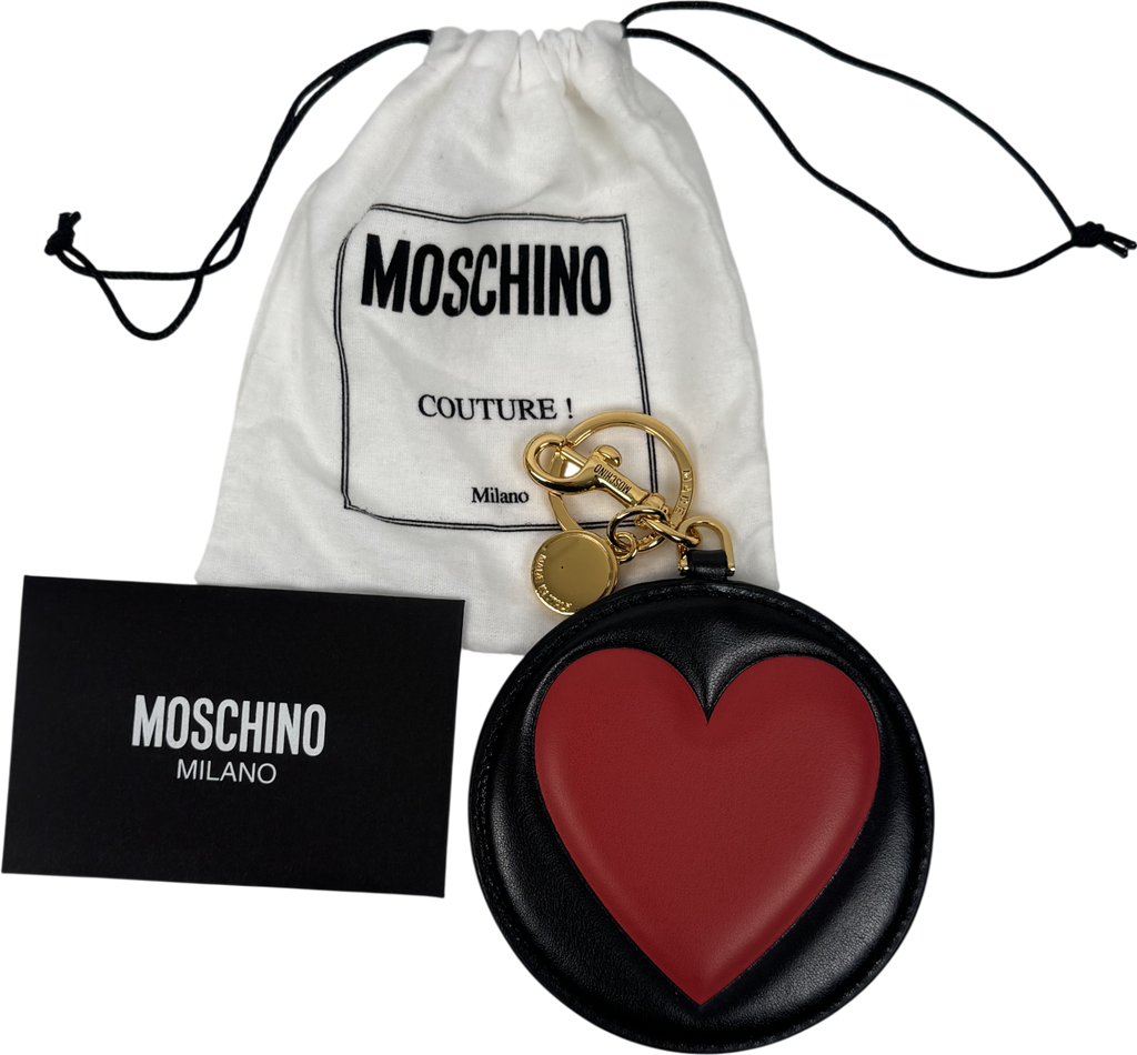 Moschino Black Big Heart Calfskin Bag Charm / Keychain