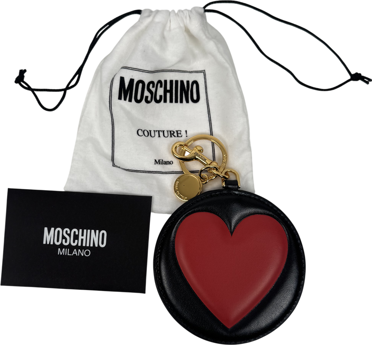 Moschino Black Big Heart Calfskin Bag Charm / Keychain
