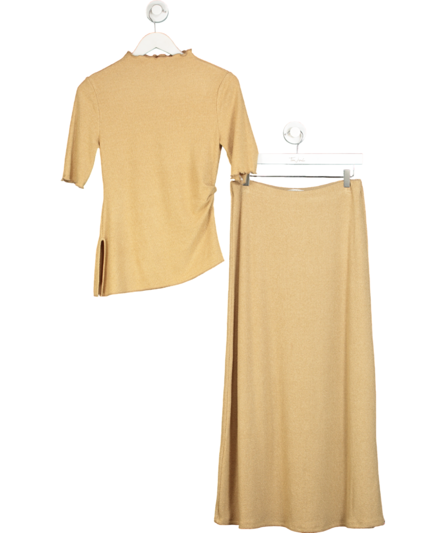 M&S Beige Knitted Midi Skirt And Shirt Set UK 10