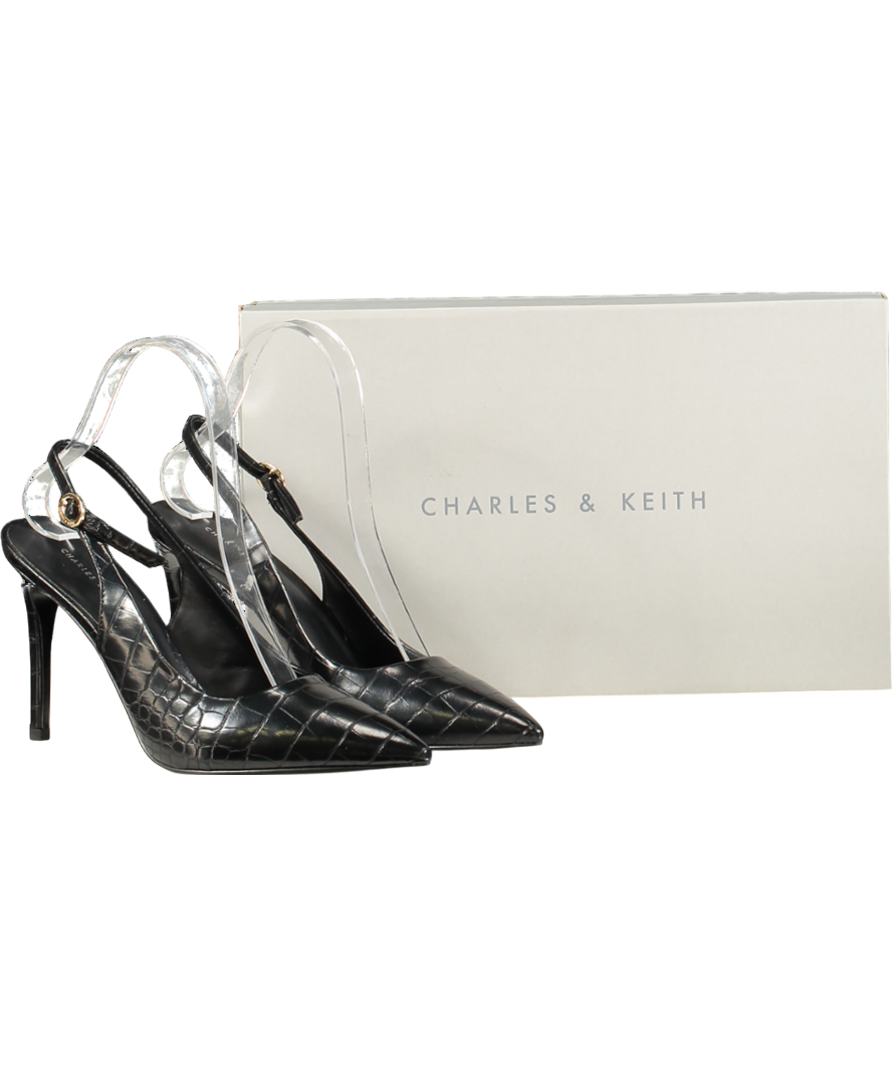 Charles & Keith Black Animal Slingback Pumps UK 4 EU 37 👠