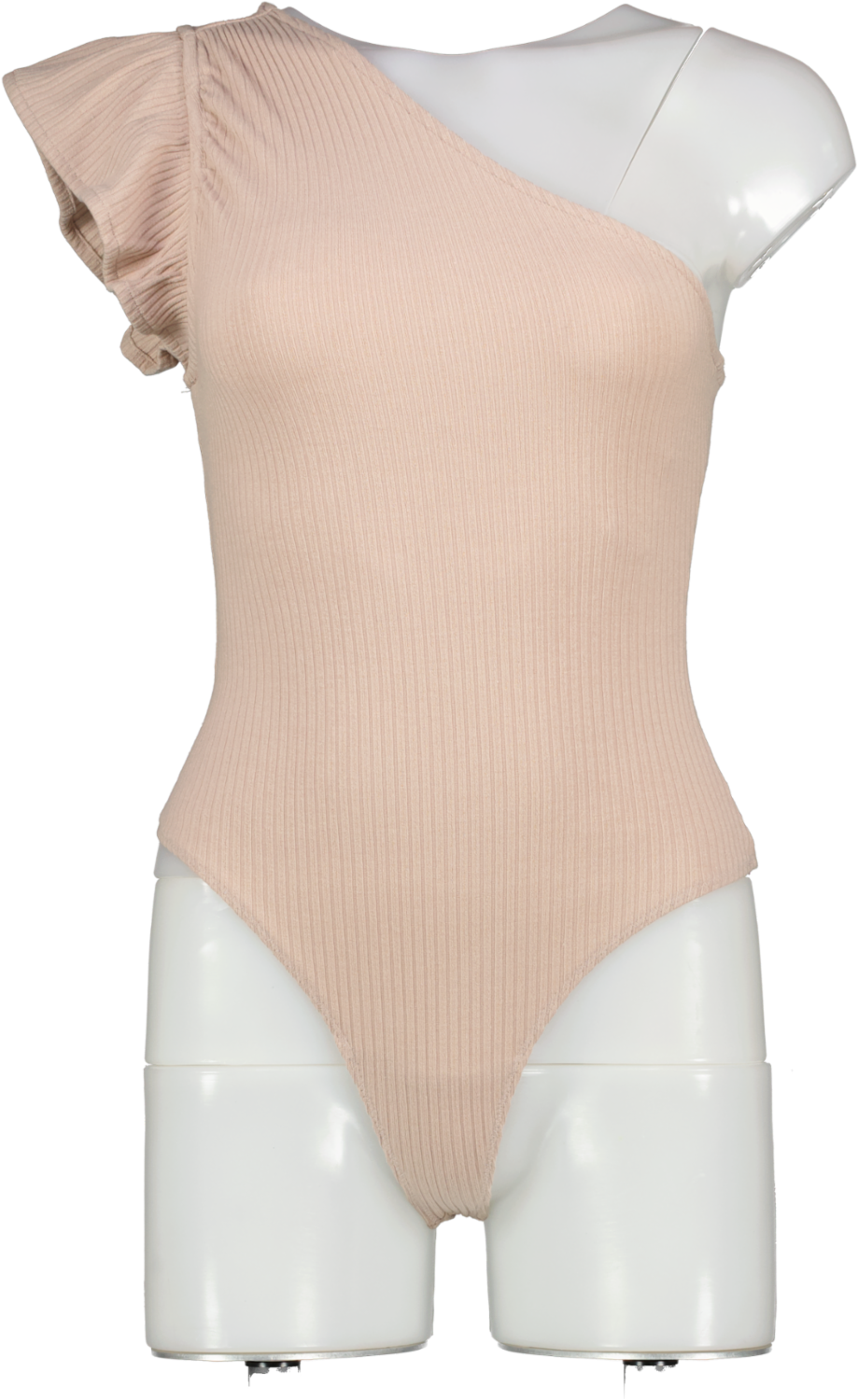Lovers and Friends Beige One Shoulder Ribbed Bodysuit UK XS