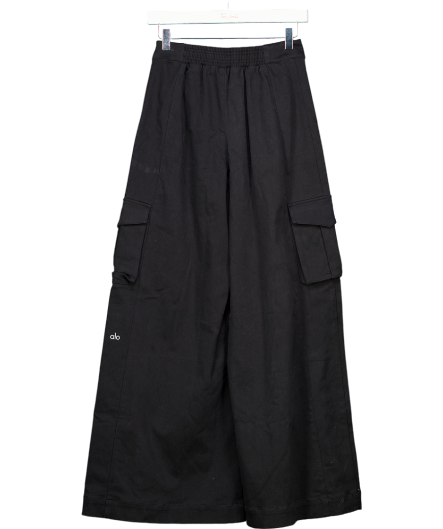 alo yoga Black Show Off Cargo Wide Leg Trouser UK S