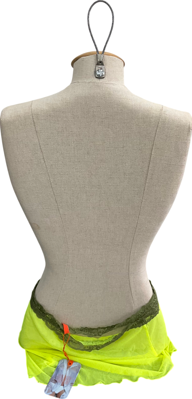 Jaded London Yellow Aysymmetric Mesh Skirt With Lace Trim UK S