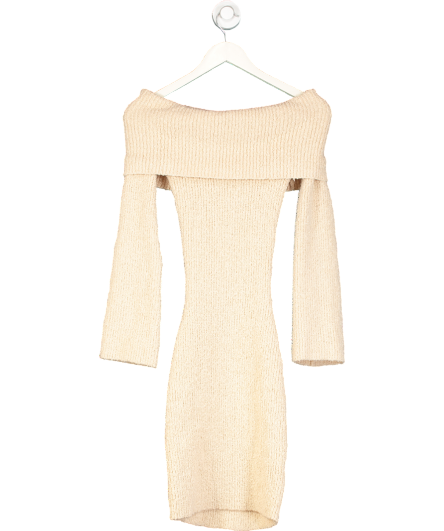 PRETTY LAVISH Beige Elodie Mini Bardot Knit Dress UK XS