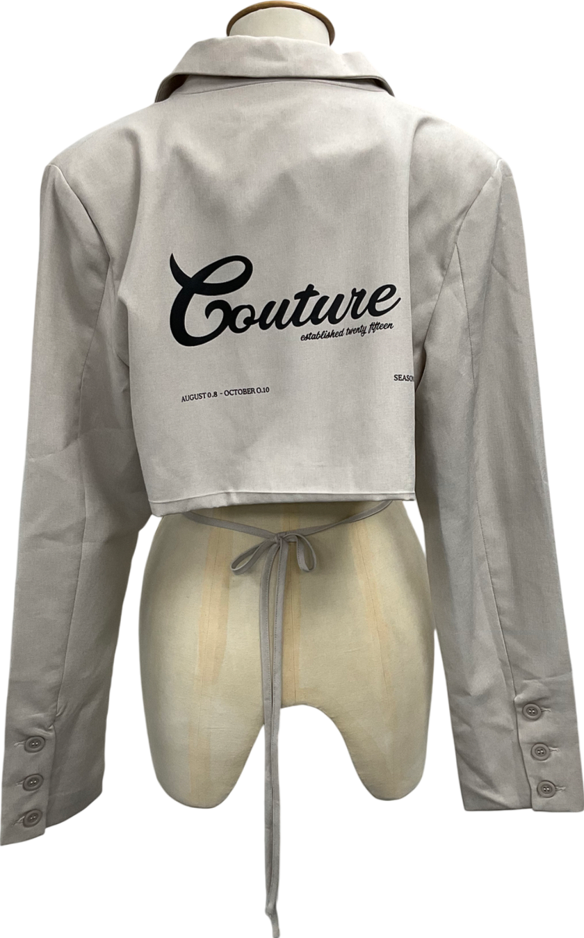 The Couture Club Beige Tie Detail Cropped Oversized Blazer UK 6