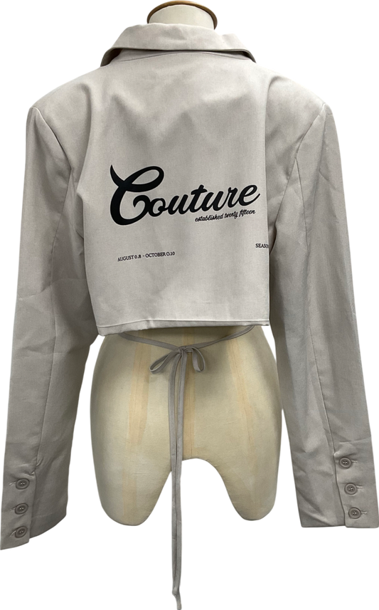 The Couture Club Beige Tie Detail Cropped Oversized Blazer UK 6