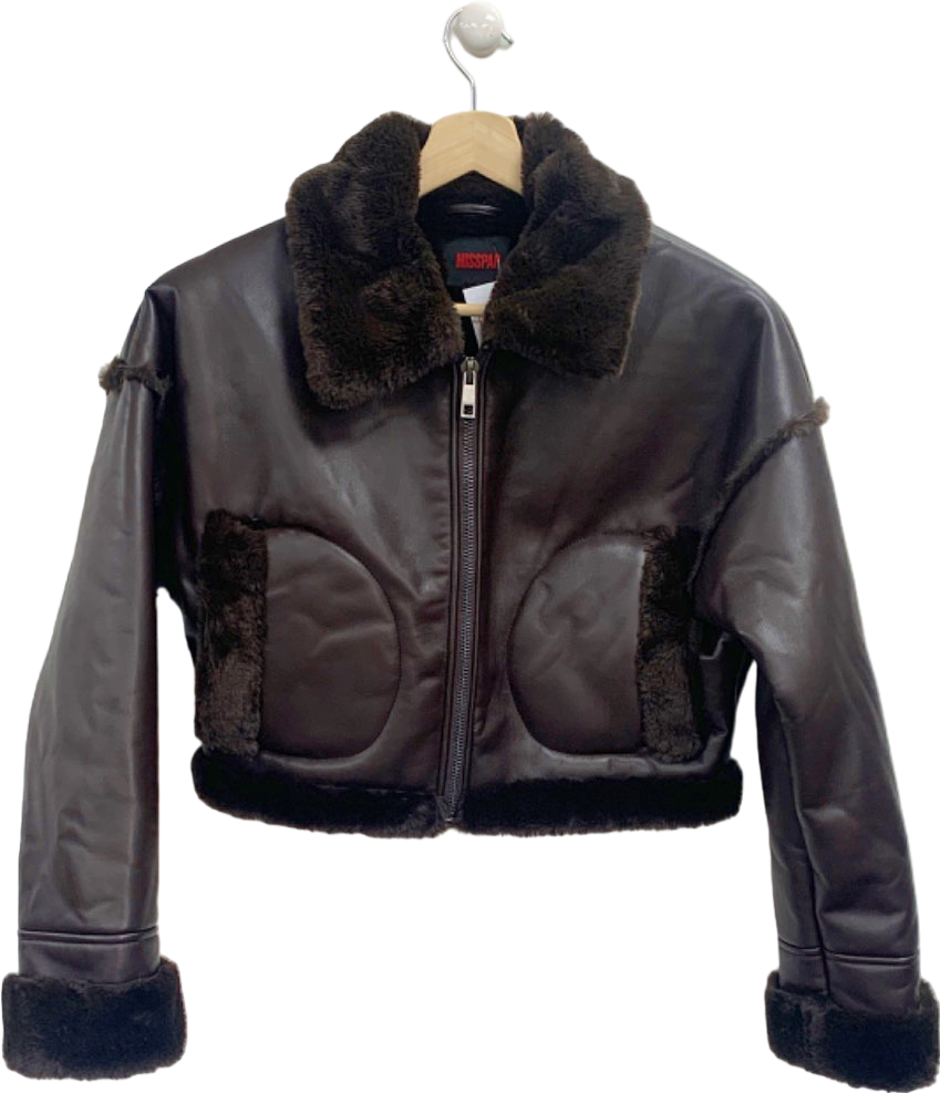 Miss Pap Brown Faux Fur Lined Biker Jacket UK 10