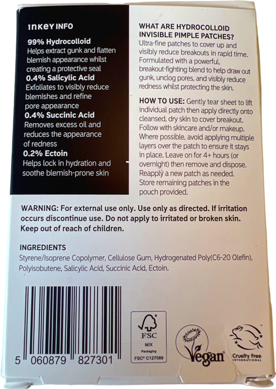 The Inkey List Hydrocolloid Invisible Pimple Patches 12x10mm