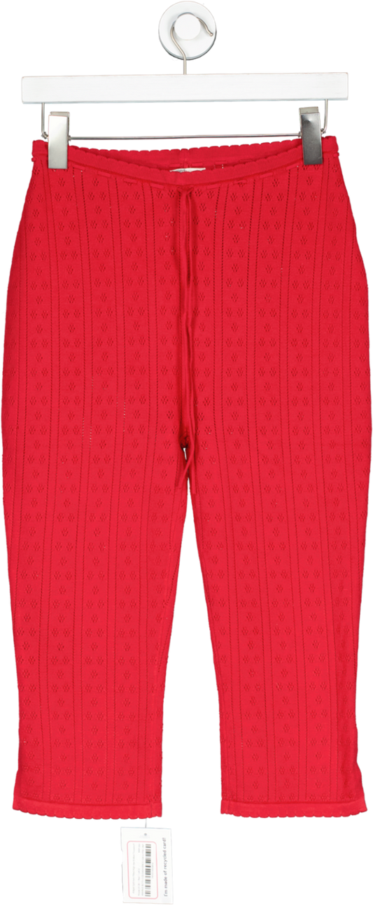 House of CB Red Abigail Split-hem Fitted High-rise Knitted Trousers UK S