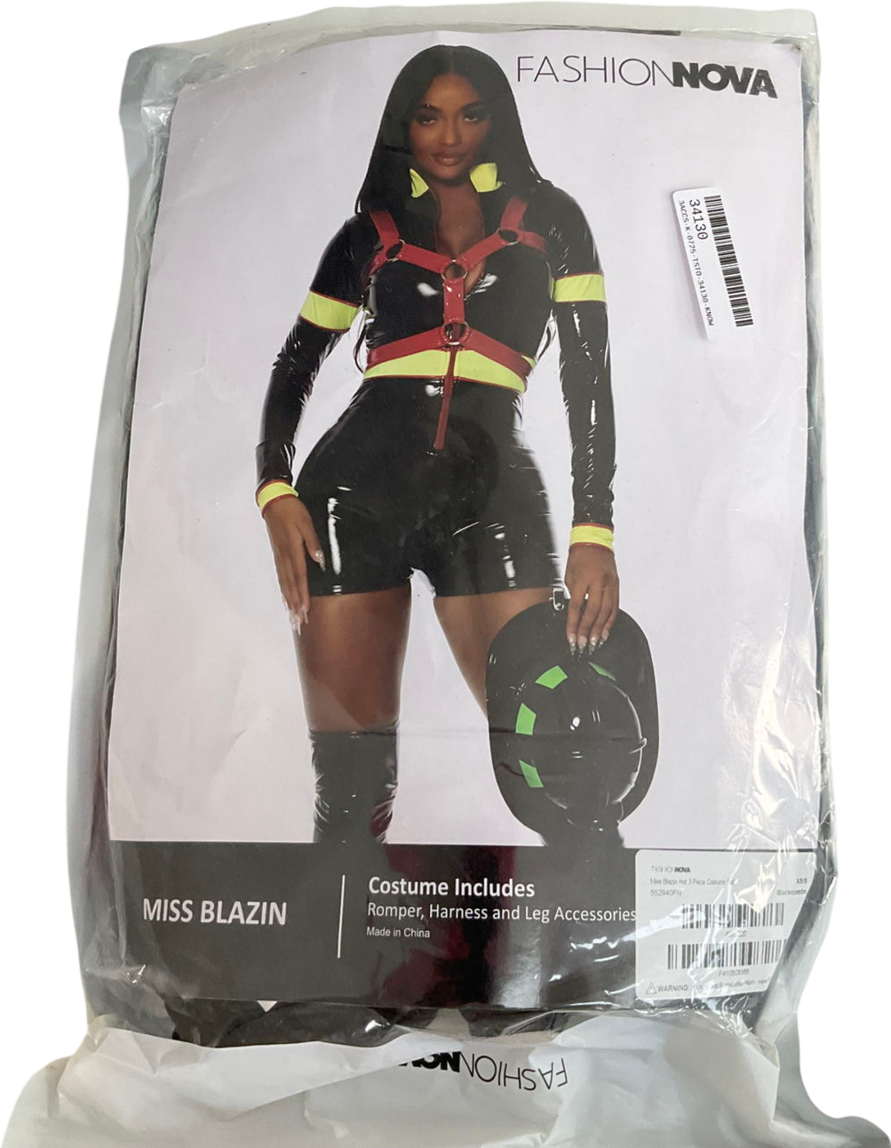 Fashion Nova Black Miss Blazin Hot Three Piece Costume Set UK XS/S