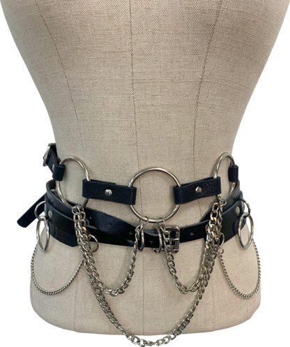 Black Chain Harness Belt UK XS/S