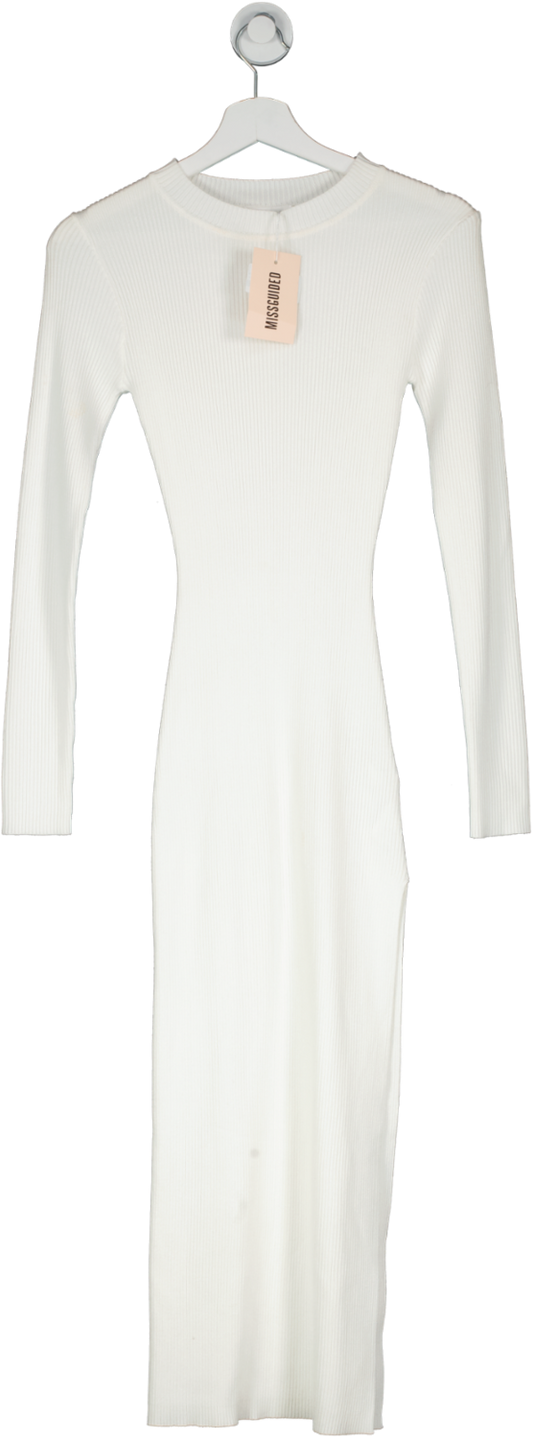 Missguided White Ribbed Crew Neck Midaxi Dress UK 10