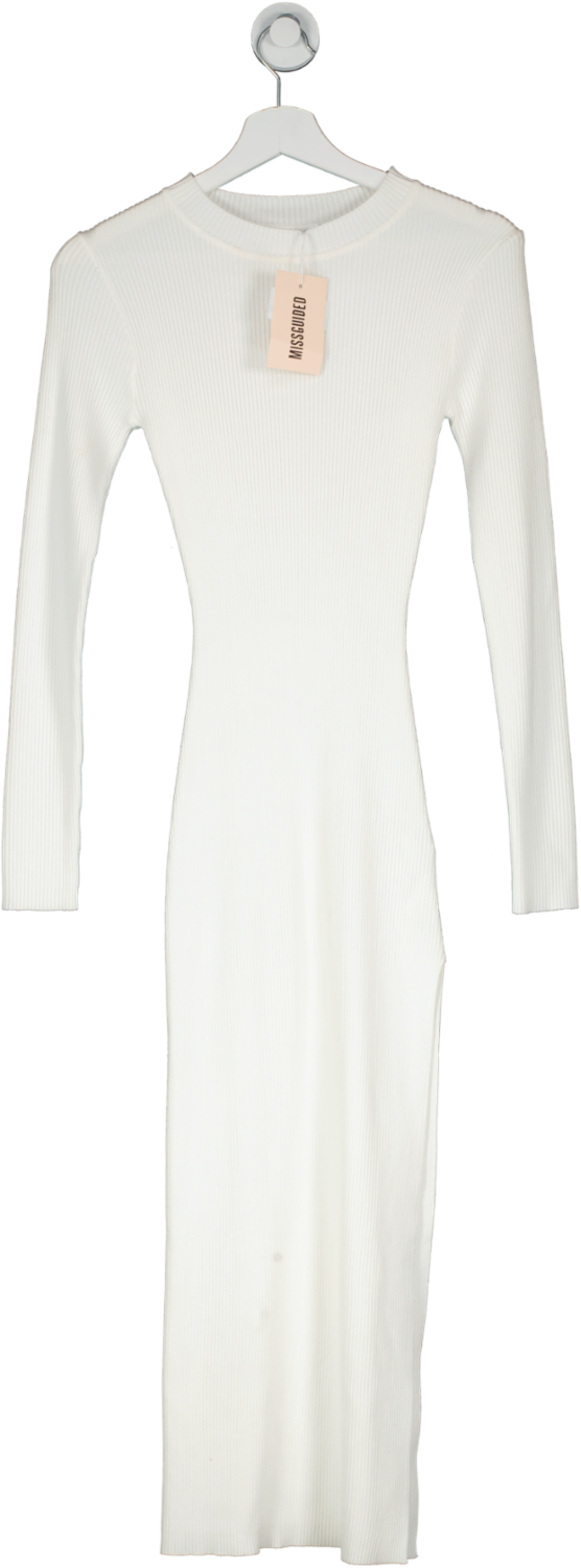 Missguided White Ribbed Crew Neck Midaxi Dress UK 10