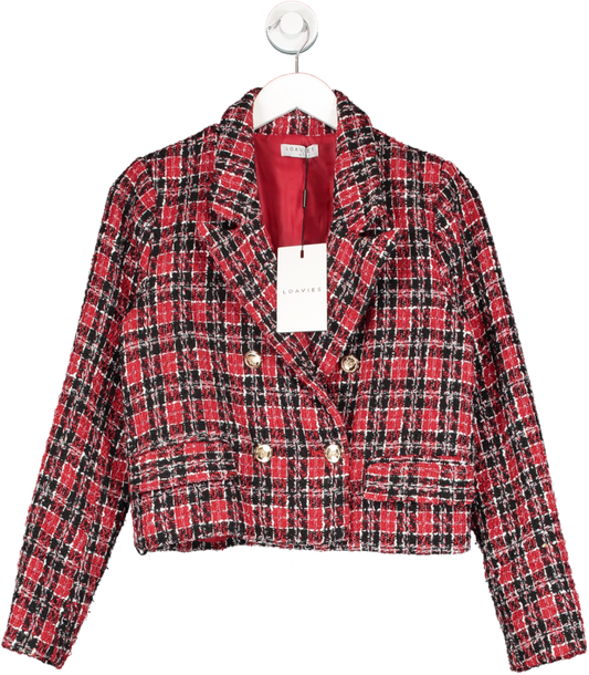 loavies Red Tweed Checked Cropped Blazer UK XS