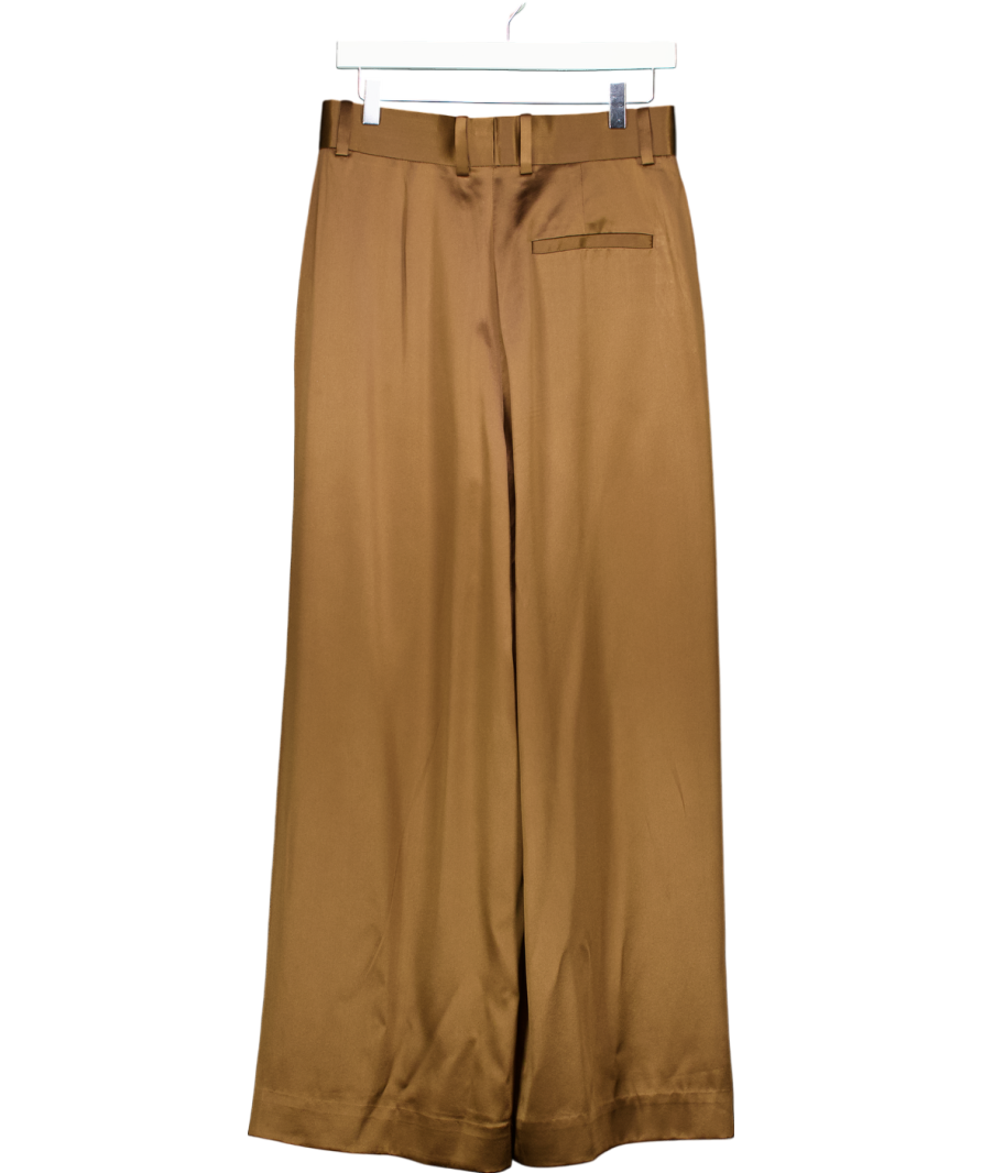 LILYSILK Chocolate Brown High-waisted Wide Leg Dense Silk Pants UK 6