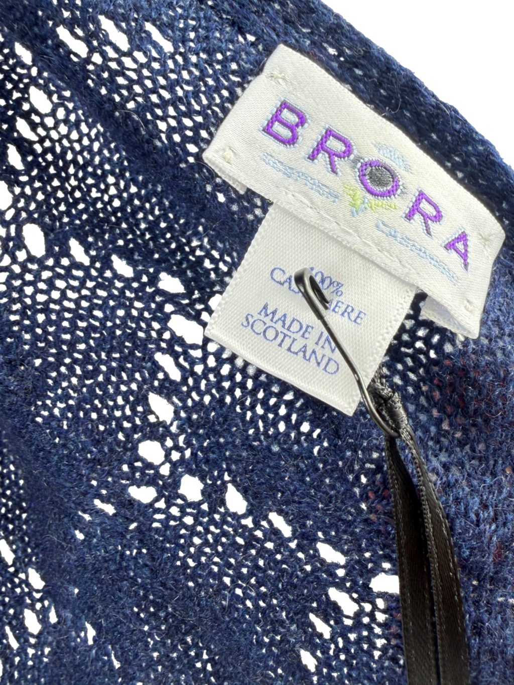 Brora Blue Cashmere Pointelle Scarf One Size