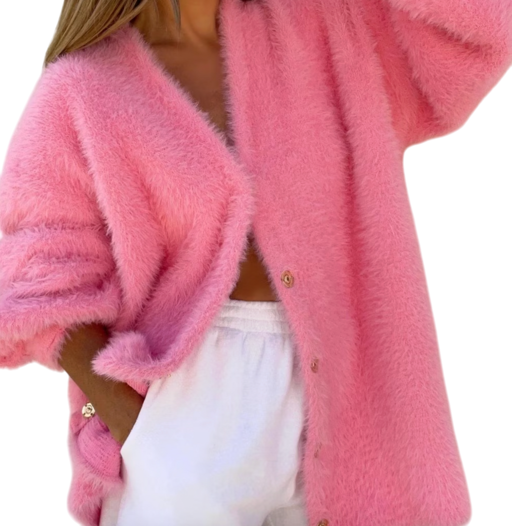 Vita Grace Pink Fluffy Oversized Cardigan One Size
