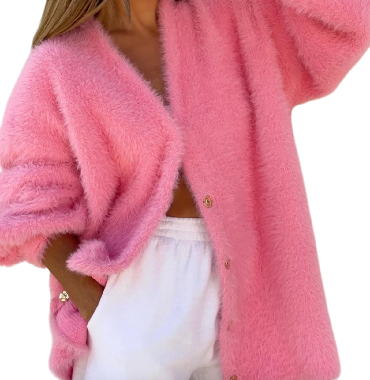 Vita Grace Pink Fluffy Oversized Cardigan One Size