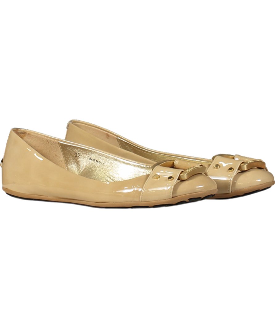 Jimmy Choo Nude Morse Patent Ballet Flats UK 4 EU 37 👠