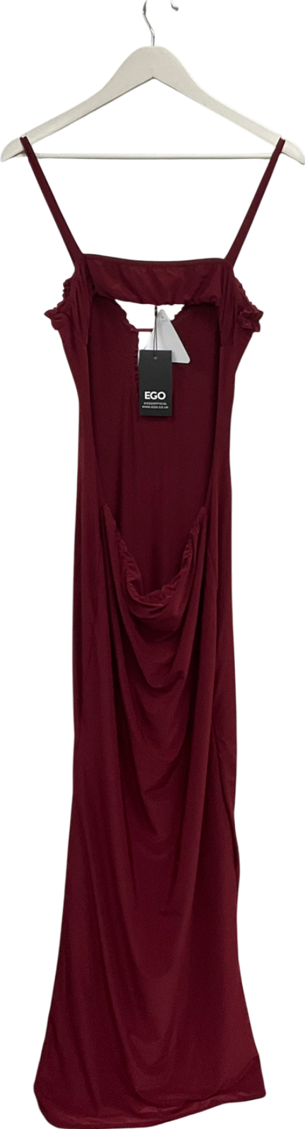 Ego Red Plunge Cut Out Frill Detail Slit Skirt Maxi Dress UK 14