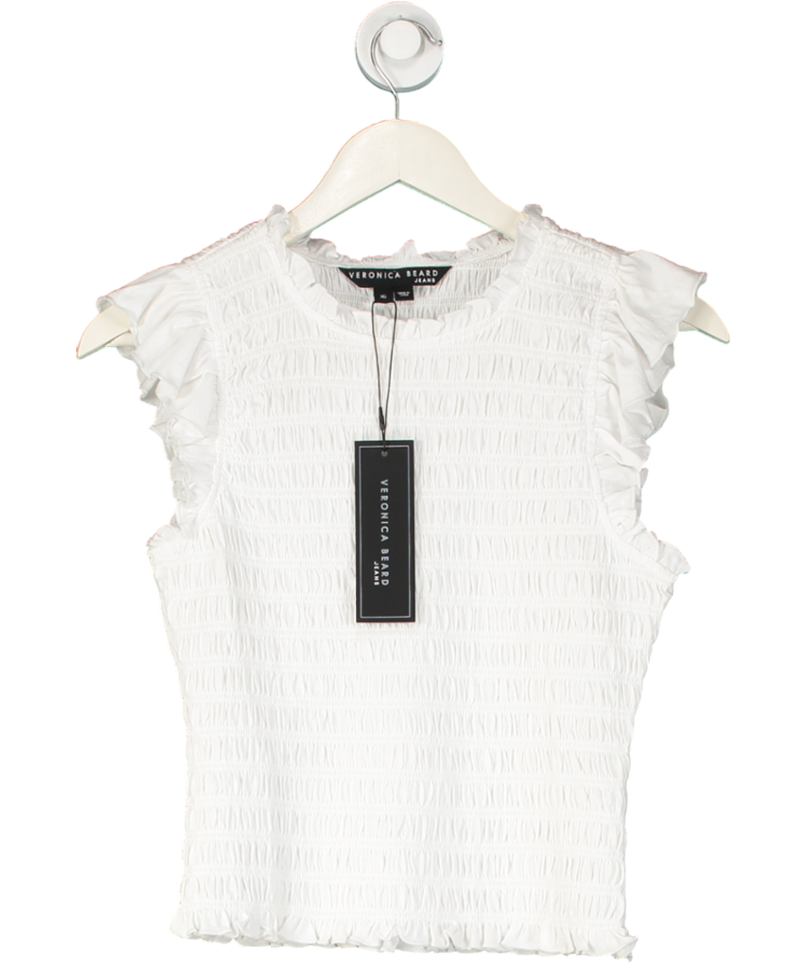 Veronica Beard White Shirred Sleeveless Top UK XS