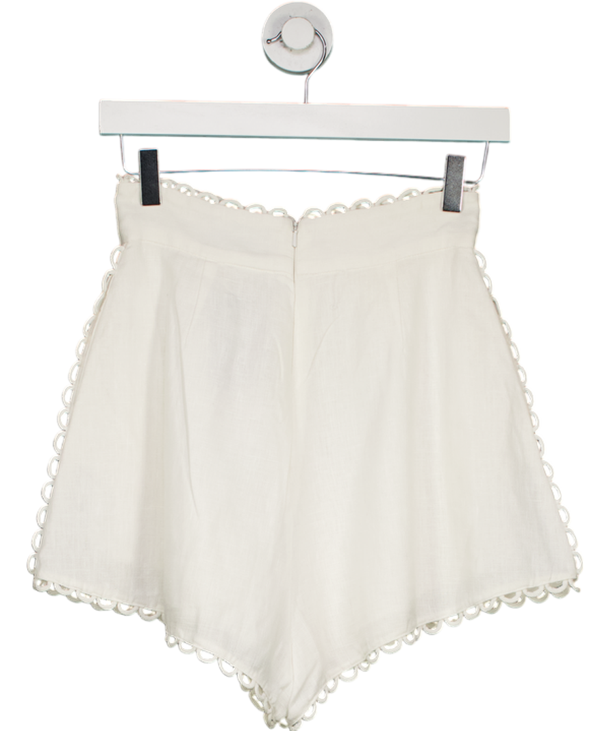 Zimmermann White Scallop Linen Shorts UK 4