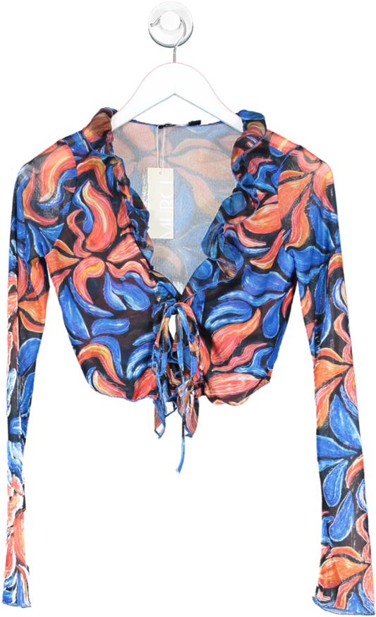 MURCI Multicoloured Ruffle Tie Front Top In Abstract Hibiscus UK 8