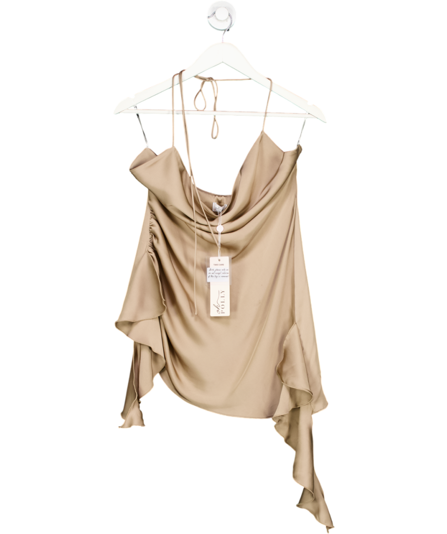 Oh Polly Beige Elaxi Deep Plunge Ruffled Mini Dress UK 8