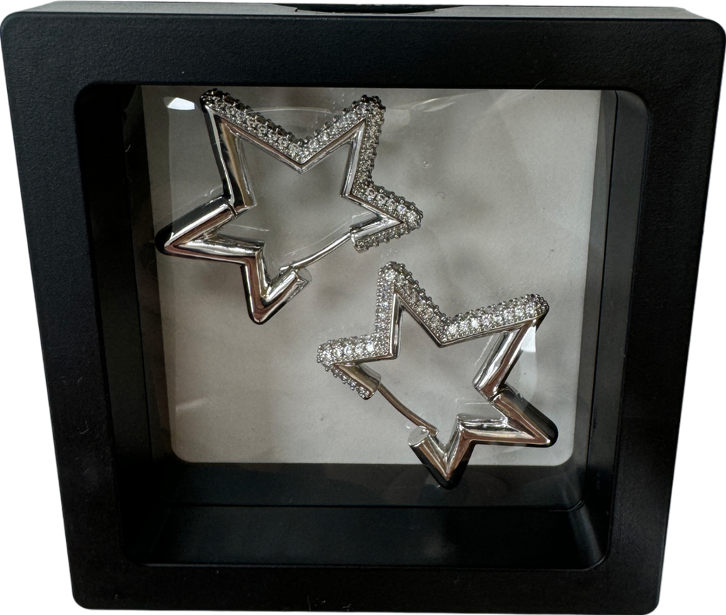 Silver Crystal Embellished Star Earrings In Gift Box