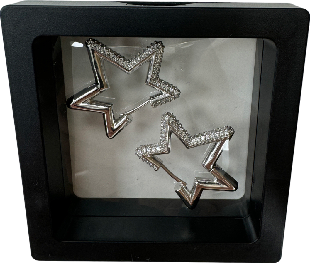 Silver Crystal Embellished Star Earrings In Gift Box