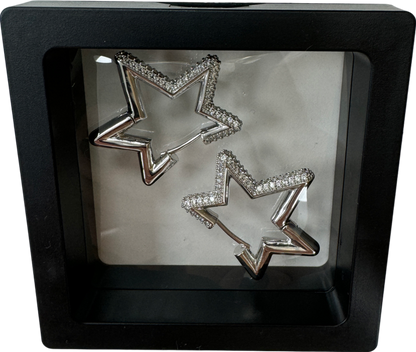 Silver Crystal Embellished Star Earrings In Gift Box